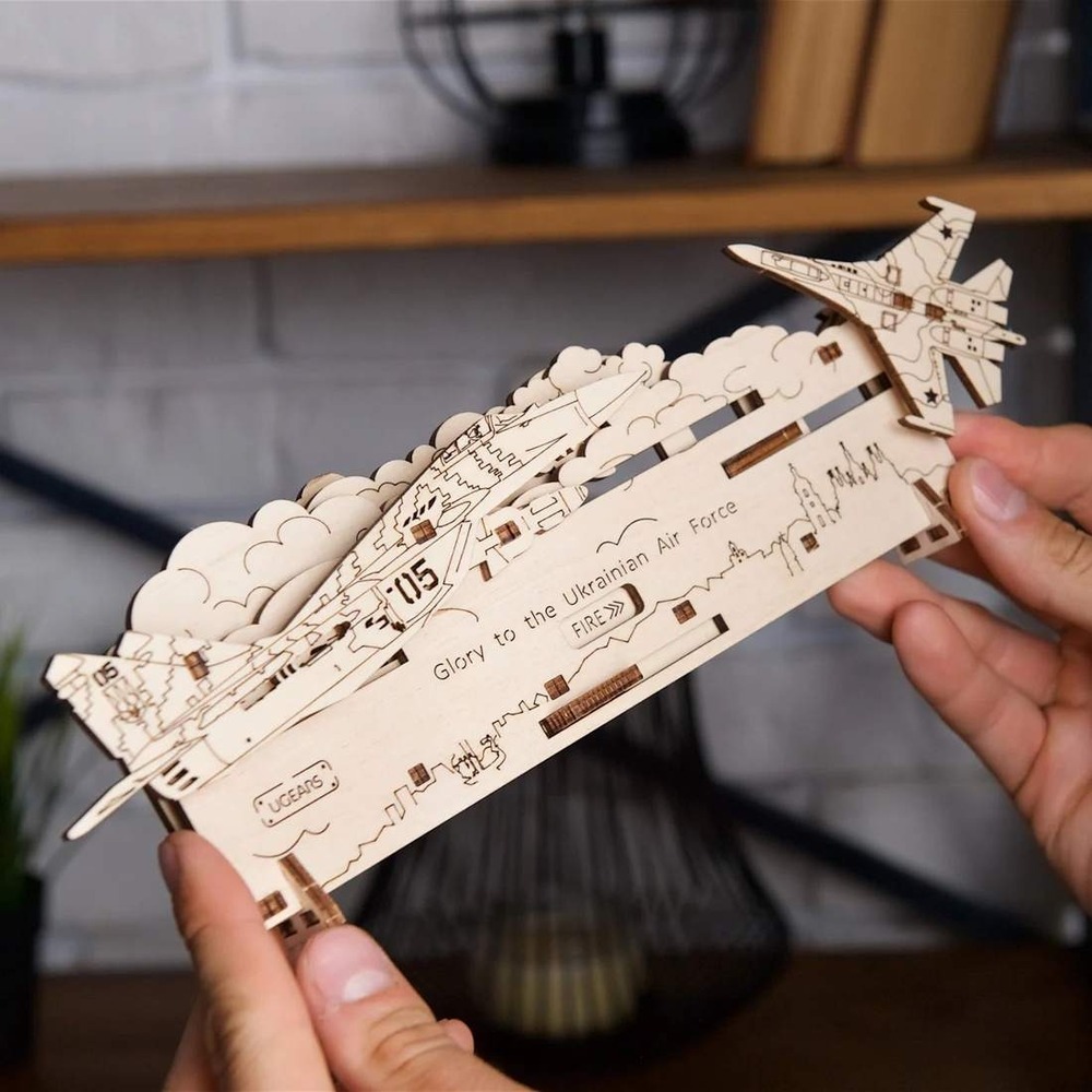 The Ghost of Kyiv Attacks Wood Model Kit UGEARS New
